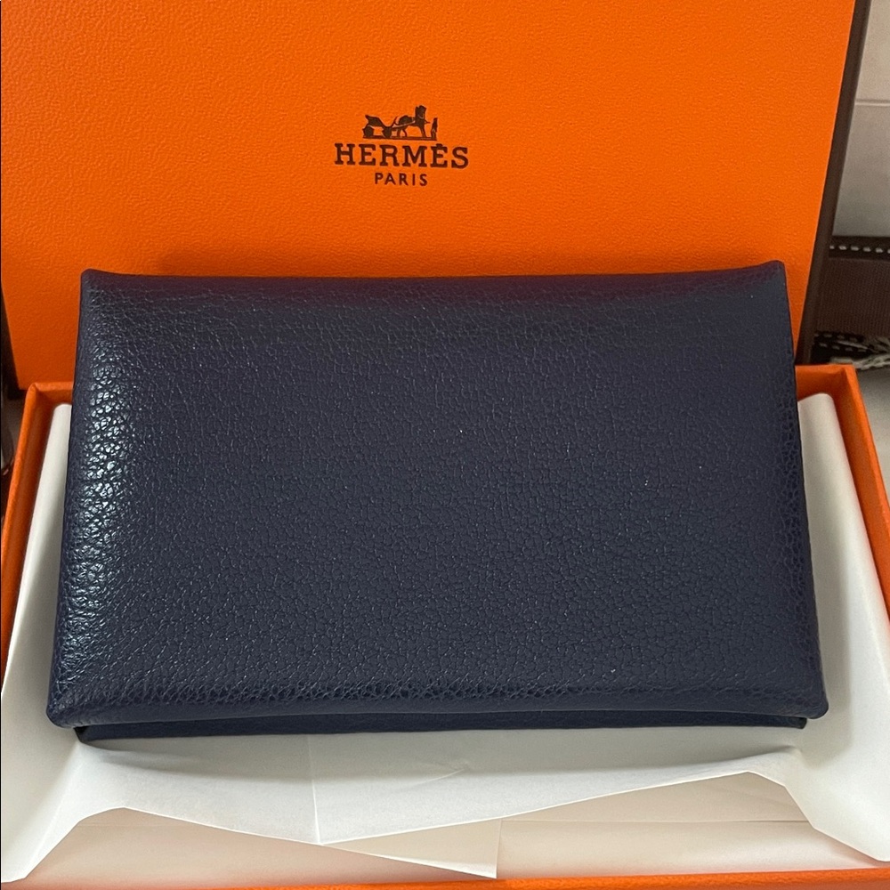 NWT Hermès Calvi Cardholder in Bleu Saphir